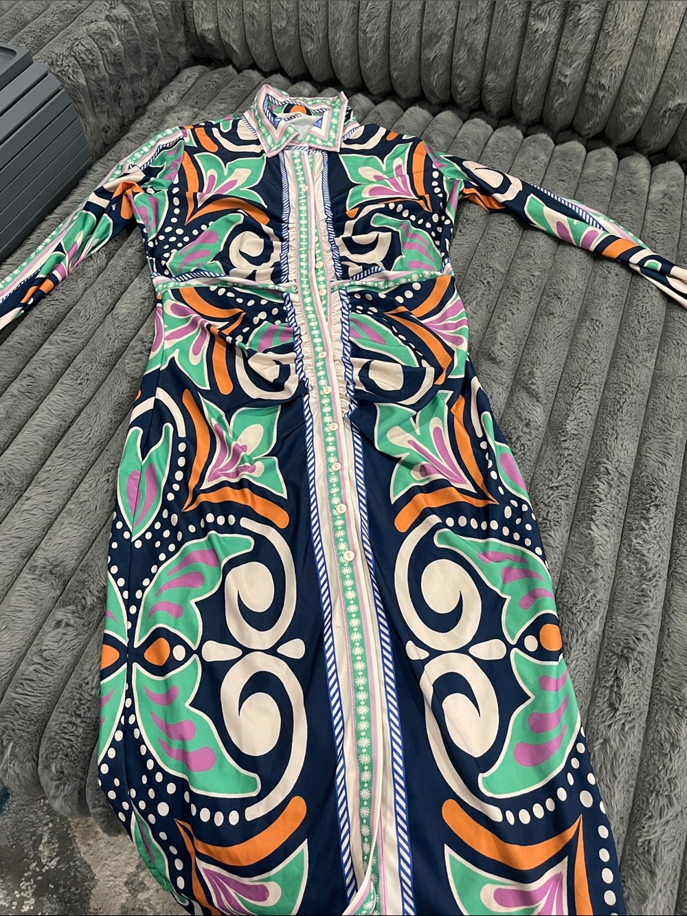 Women's Navy Floral-Print Long Sleeve Dress